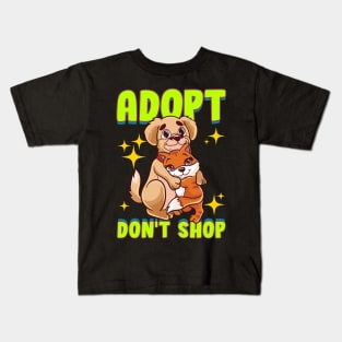 Cute Cat & Dog Adopt Don't Shop Kids T-Shirt